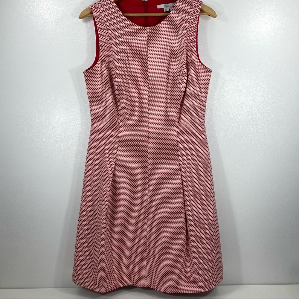 Boden Red White Jacquard Woven Houndstooth Sleeveless Tank Sheath A-Line Dress 8 - Picture 2 of 15